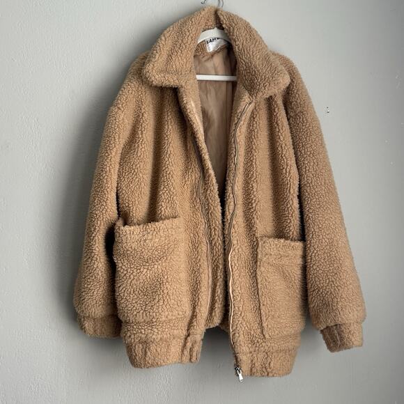 I am Gia Teddy Coat Oversized Sherpa Jacket In Camel Small - Picture 8 of 13